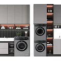 Modern Gray Bathroom Cabinet Design With Washing Machine And Storage Cabinets