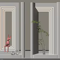 Modern White Room Dividers With Striped Lines Pink Rabbit Green Plant And Glass Vase