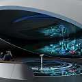 Futuristic Exhibition Booth With Circular Design Illuminated Screens And Interactive Tech 3d model
