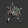 Spider Legged Mechanical Robot Character Holding Red Spiked Creature With Shiny Metallic Armor