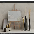 easel vase ornaments combination painting tools easel 3d model