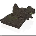 Modern Scene Featuring Ancient Stone Ruins With Broken Walls And Green Plants