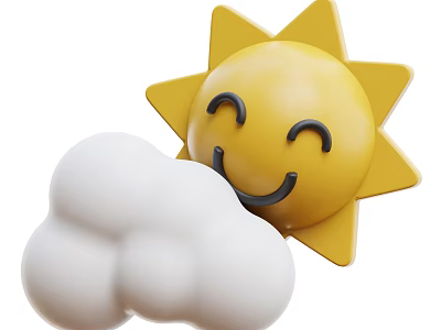 Yellow Sun With Smiling Face And White Cloud Decorative Ornament Set 3d model