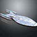 Futuristic Interstellar Spaceship Design With Metallic Surface And Multiple Thrusters