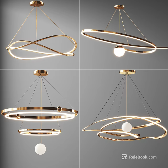 Modern Stylish Gold Frame Chandelier with Circular Design and LED Lighting Features 3d model