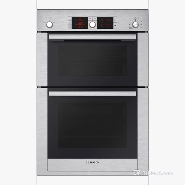 Stainless Steel Double Oven Kitchen Cooking Appliance With Black Doors And Control Panel 3d model 