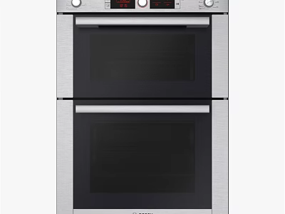 Stainless Steel Double Oven Kitchen Cooking Appliance With Black Doors And Control Panel 3d model