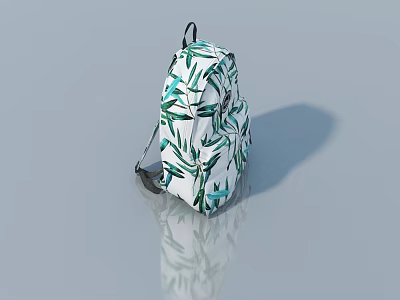 Stylish White Backpack With Green Bamboo Leaf Pattern And Reflective Surface 3d model