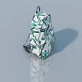 Stylish White Backpack With Green Bamboo Leaf Pattern And Reflective Surface 3d model