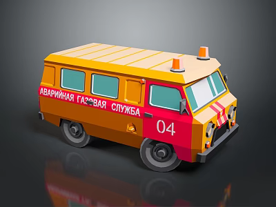 Cartoon Style Orange Red Yard Gas Service Van With Roof Orange Lights Number 04 3d model