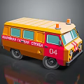 Cartoon Style Orange Red Yard Gas Service Van With Roof Orange Lights Number 04