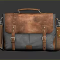 Vintage Brown And Gray Leather Canvas Messenger Bag With Brass Buckles And Shoulder Strap