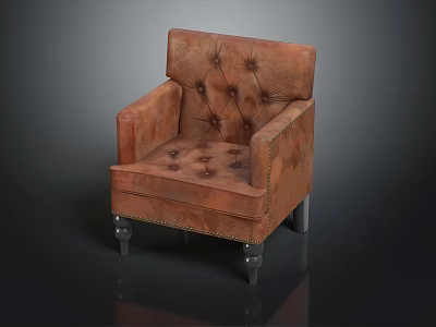 Elegant Brown Leather Tufted Armchair With Comfortable Armrests And Sturdy Metal Legs Design 3d model