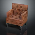 Elegant Brown Leather Tufted Armchair With Comfortable Armrests And Sturdy Metal Legs Design