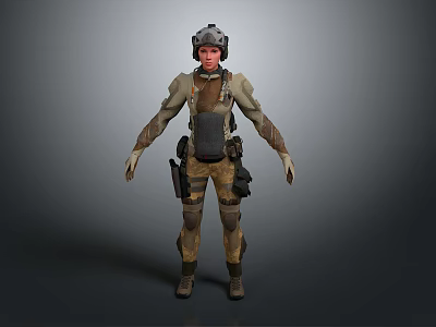 Game Film Character 3D Model With Tactical Helmet Long Sleeve Armor Gloves And Utility Pants 3d model