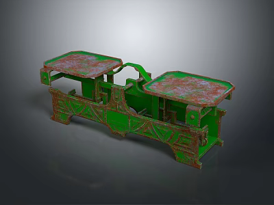 Green Frame Commercial Equipment With Double Pink Patterned Worktops And Sturdy Design 3d model