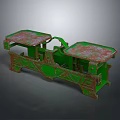 Green Frame Commercial Equipment With Double Pink Patterned Worktops And Sturdy Design