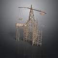 Handmade Bamboo Car Model With Scaffolding And Tower Crane Structure