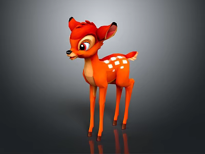 Adorable Red Fawn Character With White Spots Standing On Gray Background 3d model
