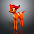 Adorable Red Fawn Character With White Spots Standing On Gray Background