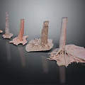 Different Shaped Wooden Pillars With Stone Bases Natural Rustic Texture Decorative Art