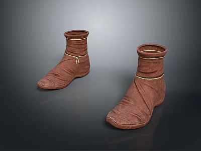 Comfortable Brown Boots With Golden Decorative Bands And Stylish Design For Daily Use 3d model