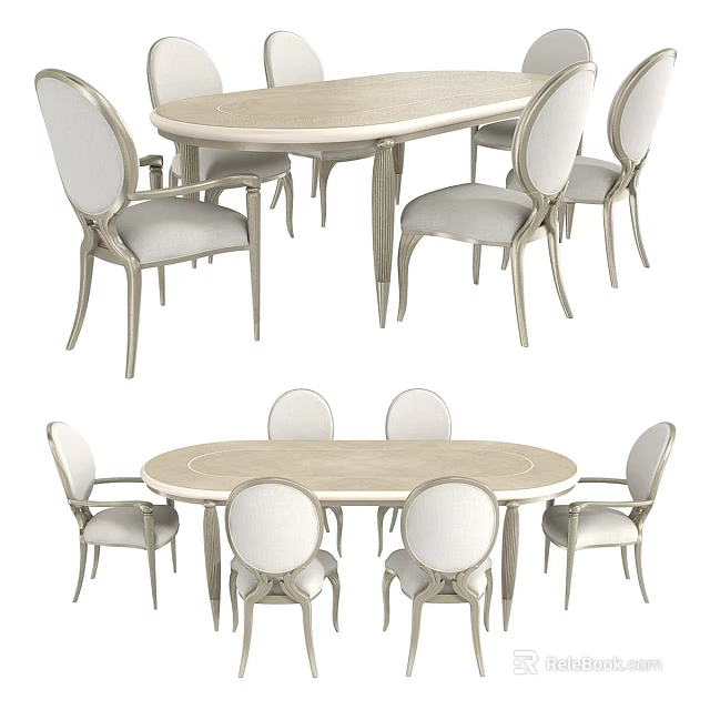 Modern Elegant Dining Table Set With Round Top And Upholstered Chairs 3d model