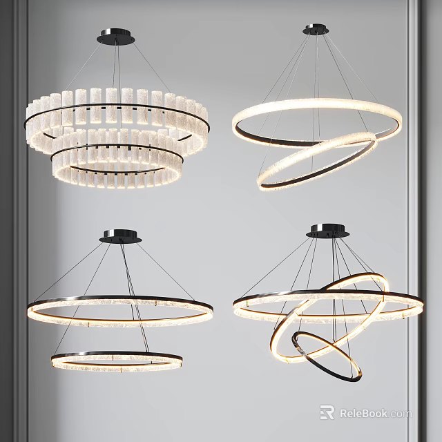 Modern Hanging Chandeliers With Circular And Multi Layer LED Lighting Design For Interior Decor 3d model 