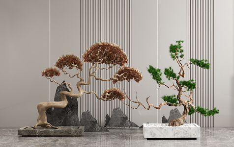 Landscape combination of new Chinese potted pine 3d model