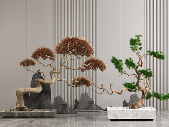 Landscape combination of new Chinese potted pine 3d model