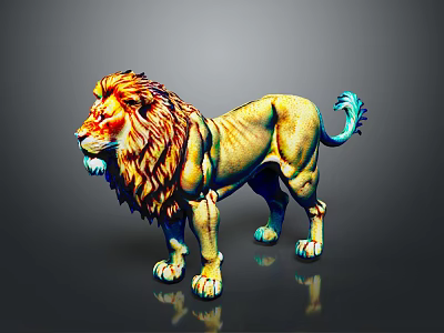 Colorful Lion Sculpture With Vibrant Mane Blue Tail And Detailed Body Design 3d model