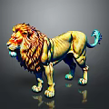 Colorful Lion Sculpture With Vibrant Mane Blue Tail And Detailed Body Design