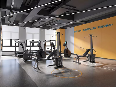 Modern Gym Space With Various Fitness Equipment And Motivational Sign 3d model