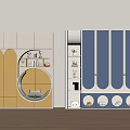 Modern Kids Room Wardrobe Featuring Blue Doors Yellow Cabinet Round Window Storage Space Dolls Books