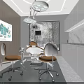 Modern Interior Design With Orange Chairs White Tables Glass Partitions Circular Lights And Plants