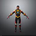 Colorful Sci Fi Character Creature Featuring Black Red Yellow Armor And Blue Chest Symbol