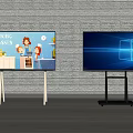 Two TVs With Different Stands Displaying Cartoon Content And Windows Interface