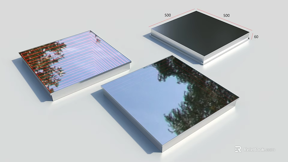 Decorative Panels With Mirror Finish Surface Showing Tree Reflections And 500x500 Dimensions For Interior Use 3d model 