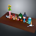 Assorted Bottles Containers Vase With Flowers And Spoon On Wooden Table