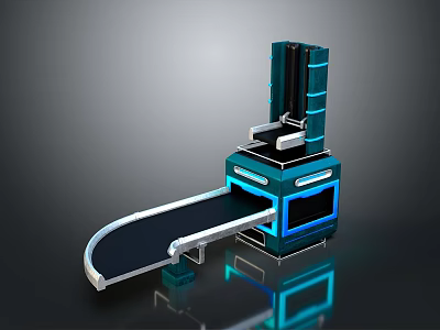 Mechanical Device With Conveyor Belt And Control Console Featuring Blue Lighting 3d model
