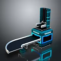 Mechanical Device With Conveyor Belt And Control Console Featuring Blue Lighting