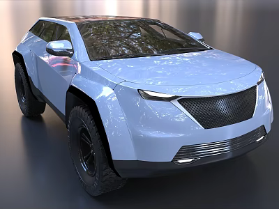 Light Blue Futuristic SUV With Large Tires Distinctive Grille Sleek Body Lines And Transparent Roof 3d model