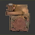 Rusty Red Industrial Equipment With Circular Top And Bolted Base Structure