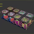 Industrial Plastic Grid Tray With Multi Circular Recessed Compartments And Support Columns