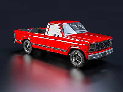 Classic Red Single Cab Pickup Truck With Shiny Finish And Black Wheels 3d model