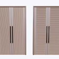 Light Brown Wooden Double Doors Featuring Vertical Panel Design And Black Handles 3d model