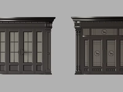 Black Exterior Doors With Glass Panels And Decorative Column Design 3d model
