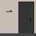 Dark Brown Security Door With Vertical Stripes And Wooden Shelf Decorations