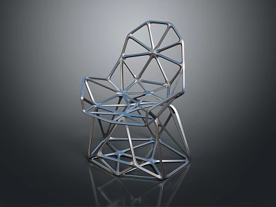 Stylish Modern Leisure Chair Featuring Geometric Metal Frame and Artistic Design Structure 3d model
