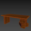 Modern Wooden Desk With Rectangular Top And Geometric Stacked Base 3d model
